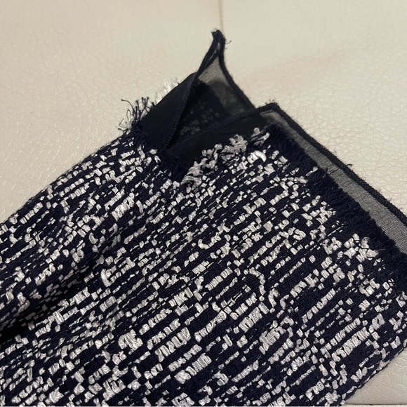 Ann Taylor Tweed Blazer navy white classic style fringed edges size 6 - Picture 9 of 16